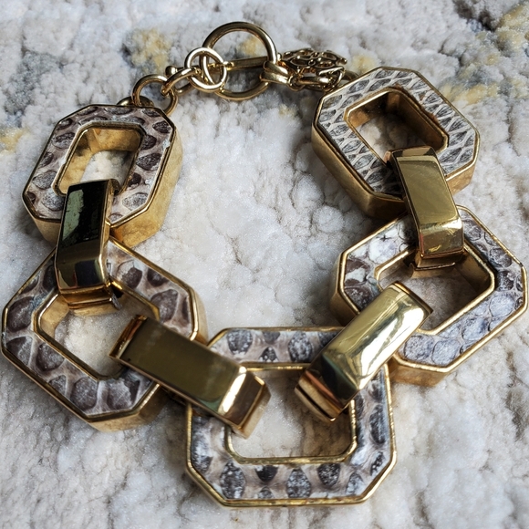 Ann Taylor Gold Tone Snake Embossed Bracelet - Picture 1 of 9